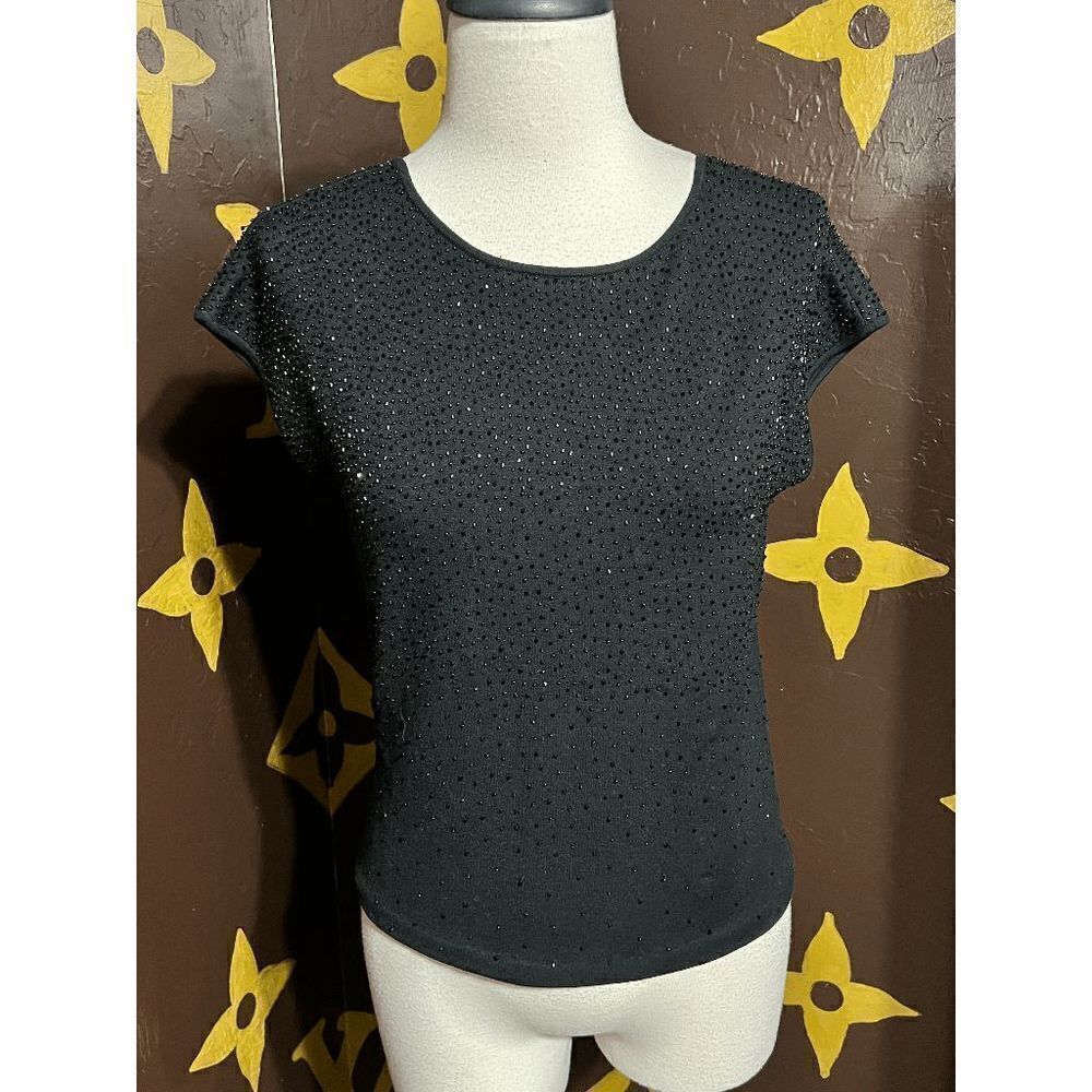 Sexy Burns Brand Short Sleeve Beaded Silk Sweater Size Medium